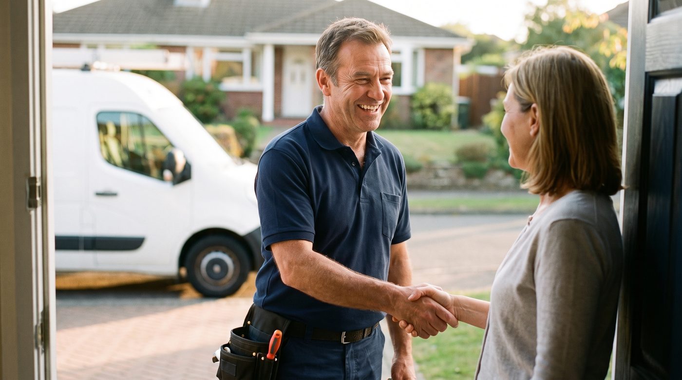 Technician meeting a happy customer